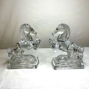 Vintage 1940’s LE SMITH Rearing Horse Glass Bookends